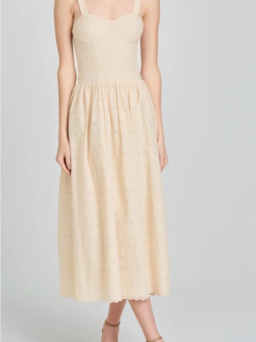 Wayf Cream Eyelet Sweetheart Lillian Eyelet Cotton Midi Dress